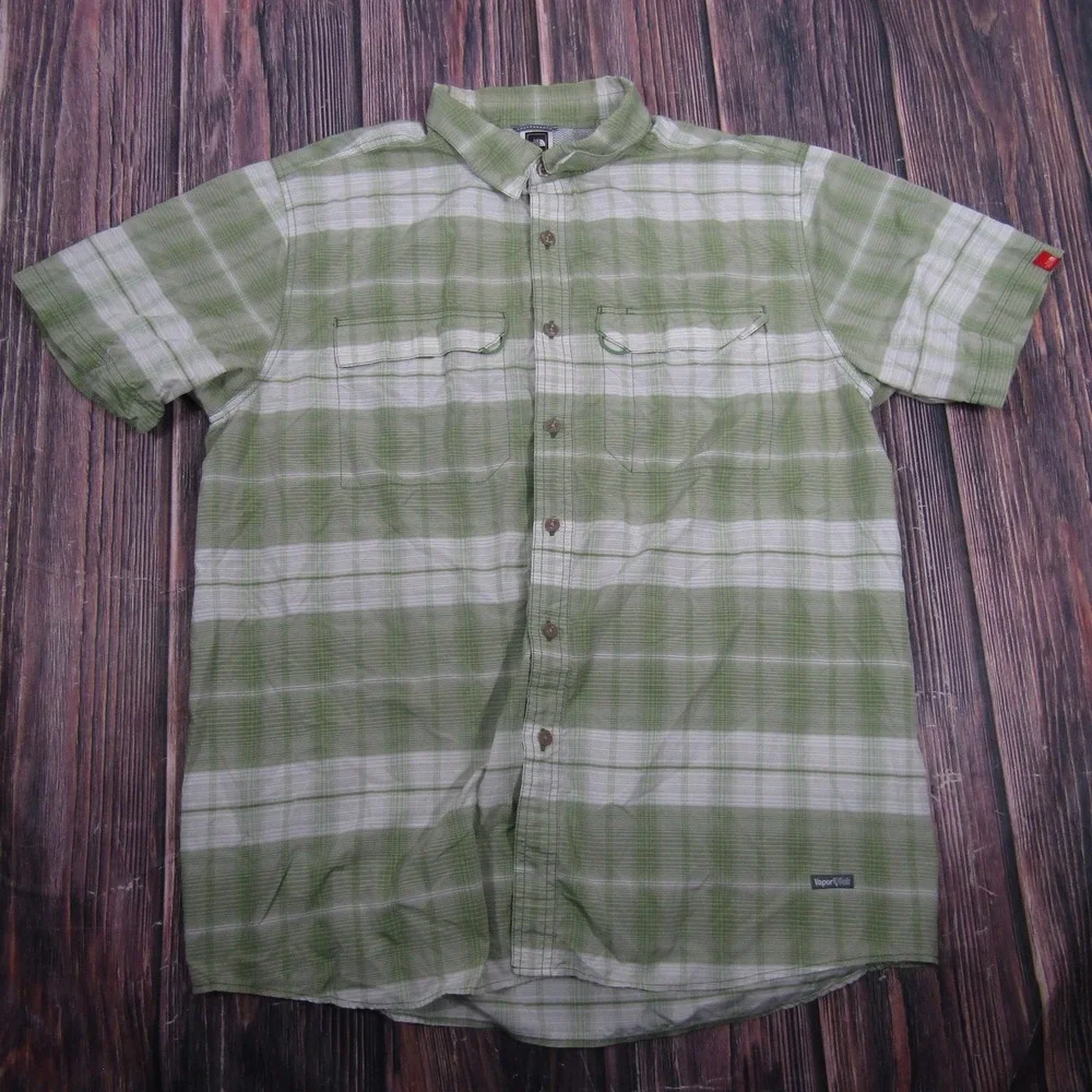 The North Face Shirt Mens XL Green Plaid Short Sleeve Button Up VaporWick Hiking